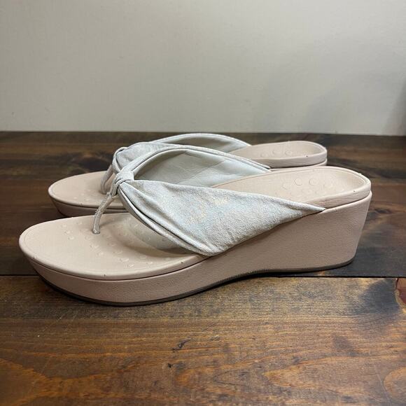 Vionic Atlantic Arabella Platform Wedge Sandal Champagne Sparkle Suede Womens 11 - Picture 1 of 9